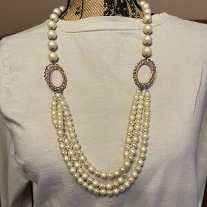 Long Multi-Strand Faux Pearl Necklace